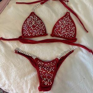 Red combination Crystal competition bikini
